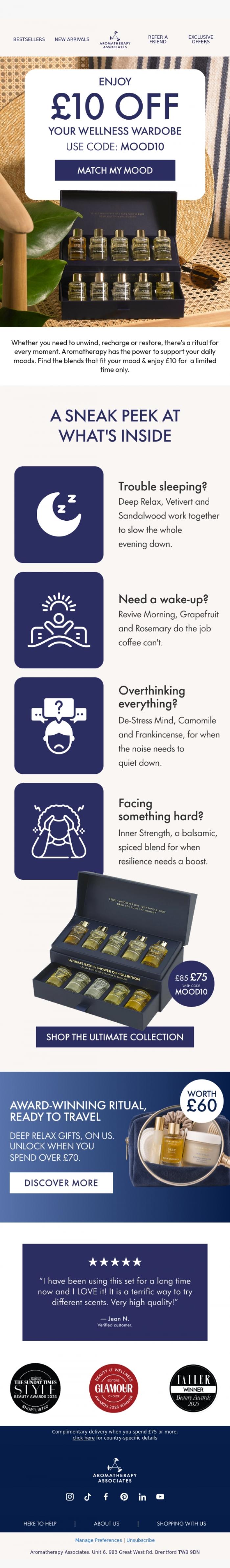 Email Design Inspiration from Aromatherapy Associates, Your mood has met its match.