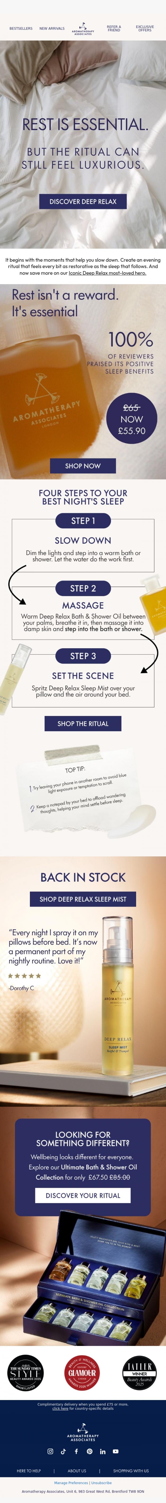Email Design Inspiration from Aromatherapy Associates, Do you struggle to switch off? ☁️