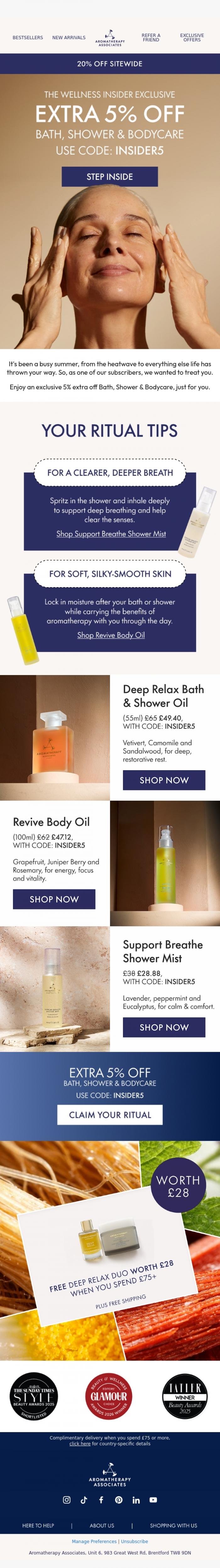 Email Design Inspiration from Aromatherapy Associates, You're in! ✨ Your exclusive extra 5% off