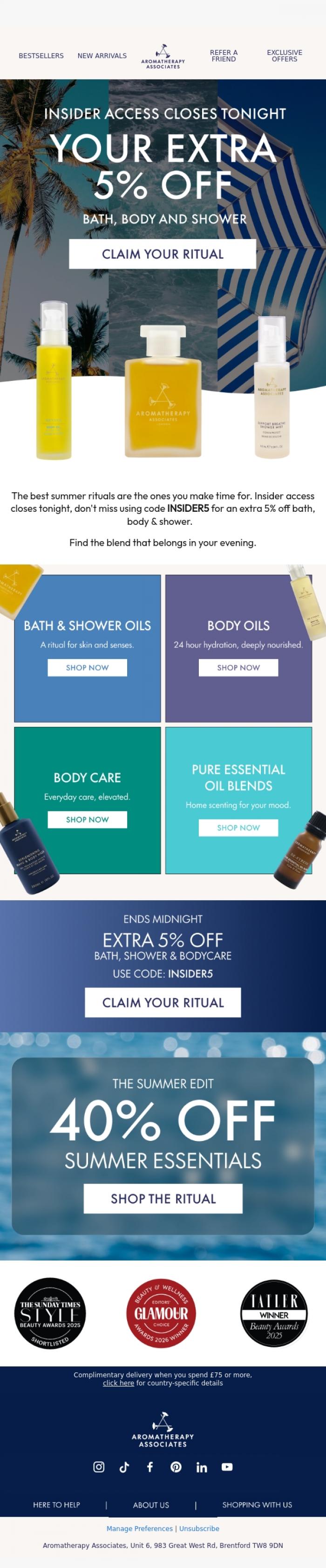 Email Design Inspiration from Aromatherapy Associates, (1) Insider access closing... ☁️