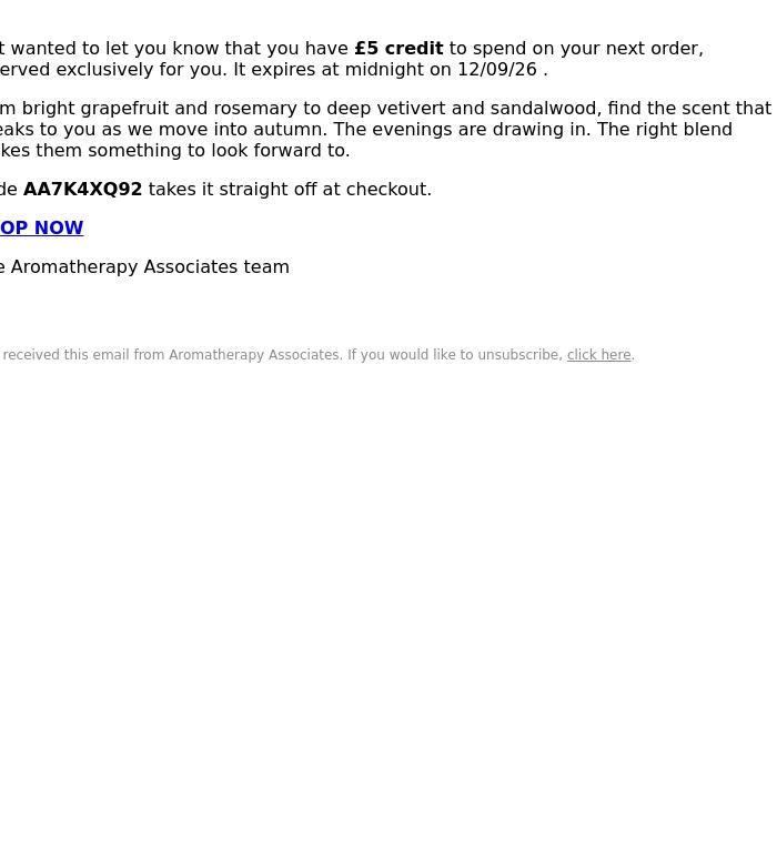 Email Design Inspiration from Aromatherapy Associates, (1) Unused credit balance waiting