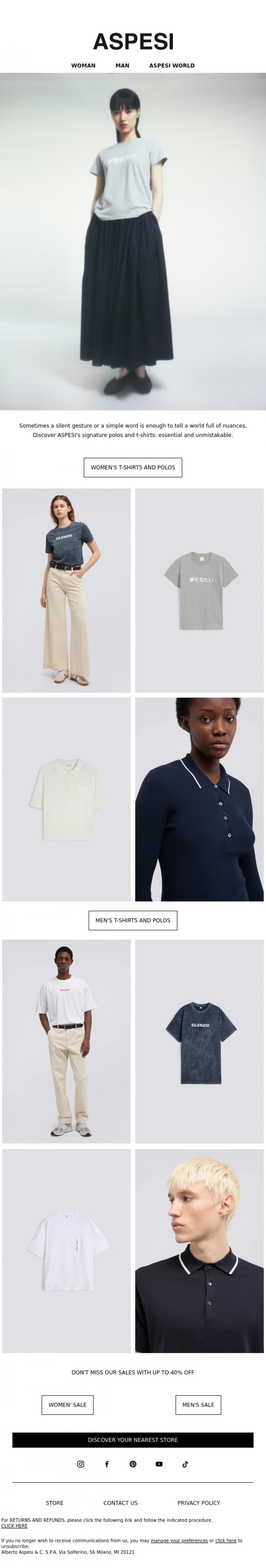 Email Design Inspiration from ASPESI, ASPESI polos and t-shirts, speaking the essential