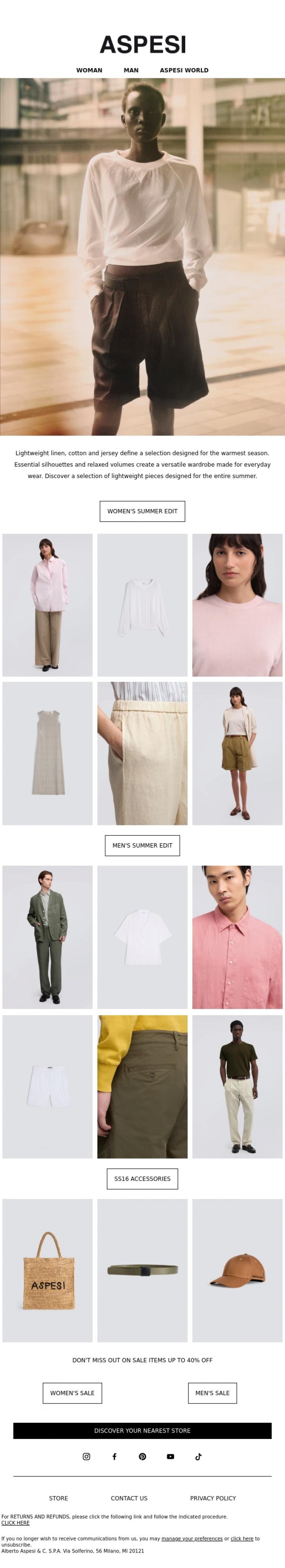 Email Design Inspiration from ASPESI, Lightweight Essentials