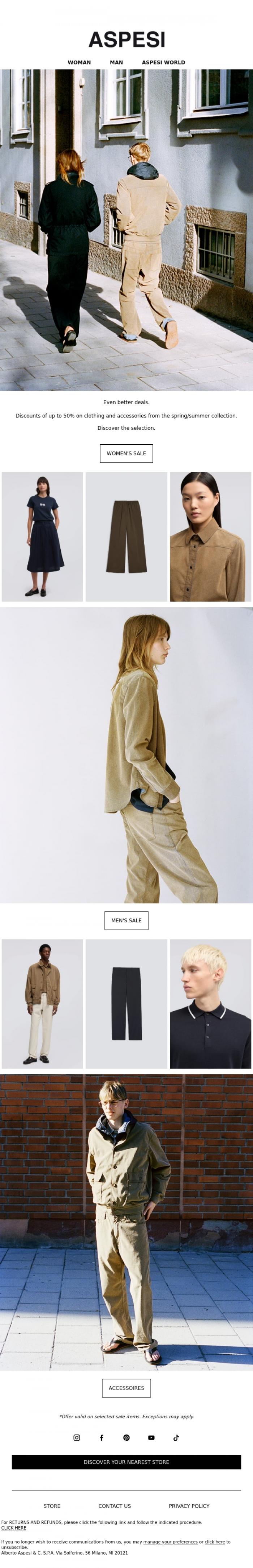 Email Design Inspiration from ASPESI, The sales are still on