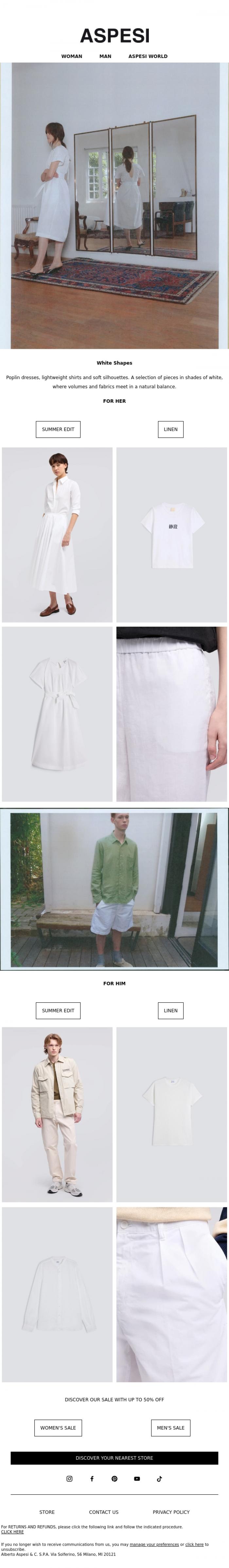 Email Design Inspiration from ASPESI, White Shapes