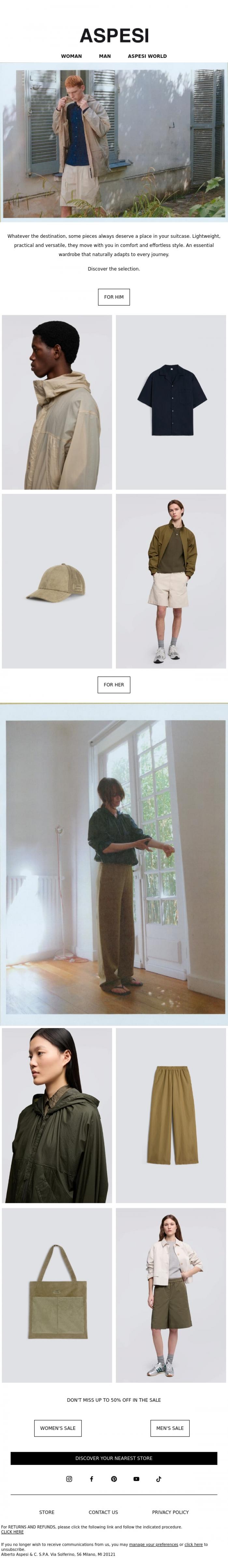 Email Design Inspiration from ASPESI, For Every Departure
