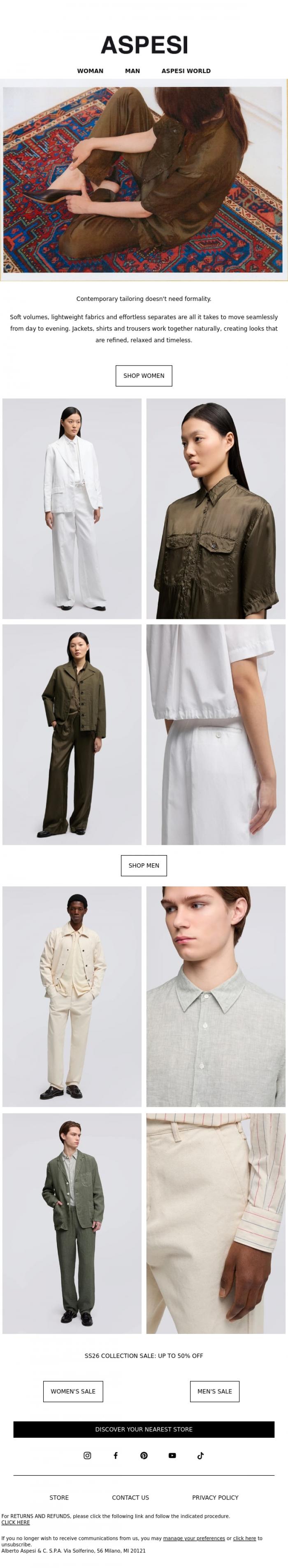 Email Design Inspiration from ASPESI, Relaxed Tailoring