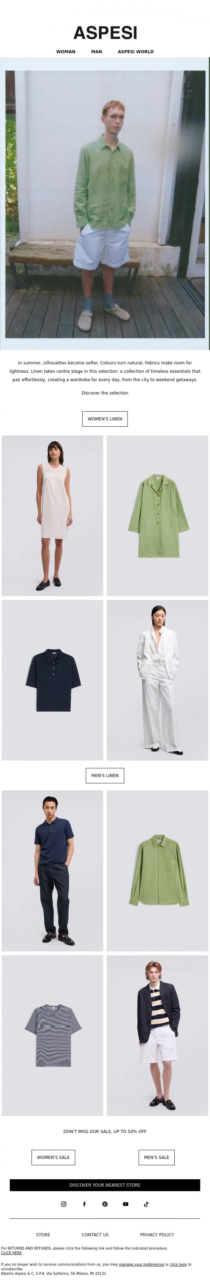 Email Design Inspiration from ASPESI, Linen Notes