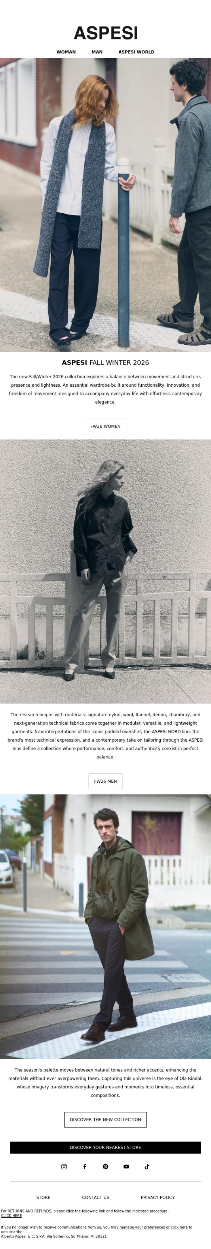Email Design Inspiration from ASPESI, New FW26 Collection