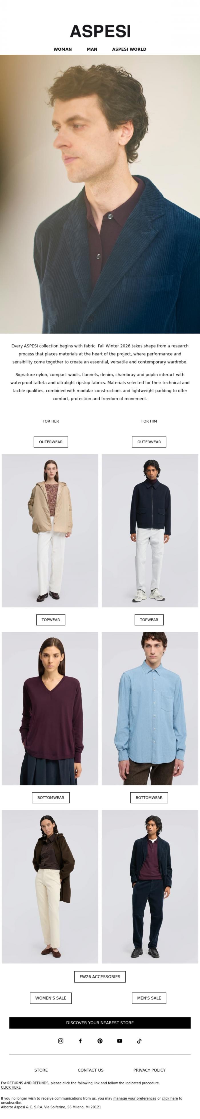 Email Design Inspiration from ASPESI, New Season Preview