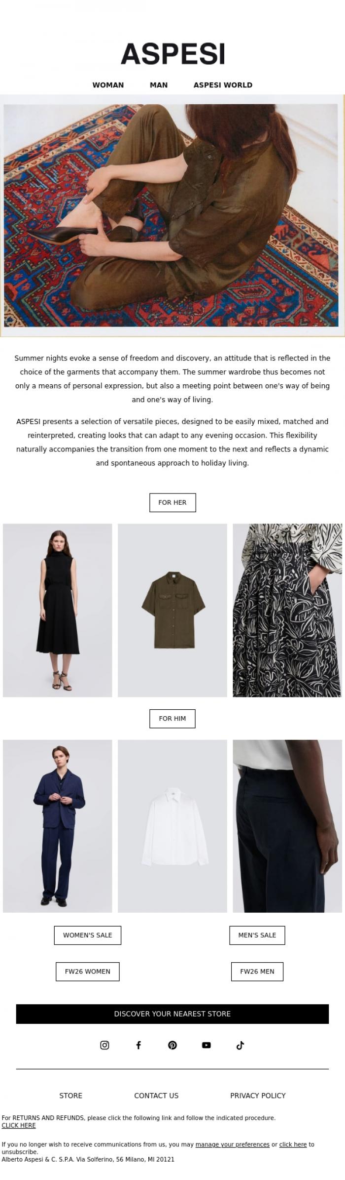 Email Design Inspiration from ASPESI, Summer Nights