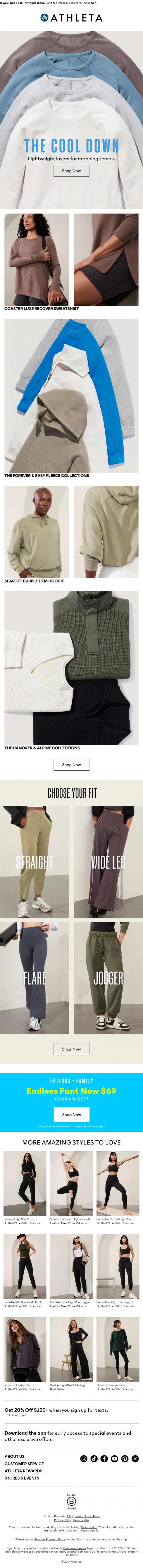 Email Design Inspiration from Athleta, New sweaters and sweatshirts just arrived