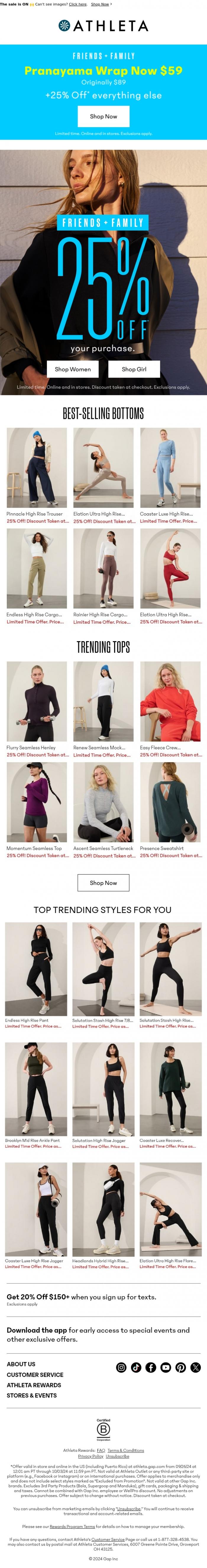 Email Design Inspiration from Athleta, New styles JUST landed-and they're 25% off