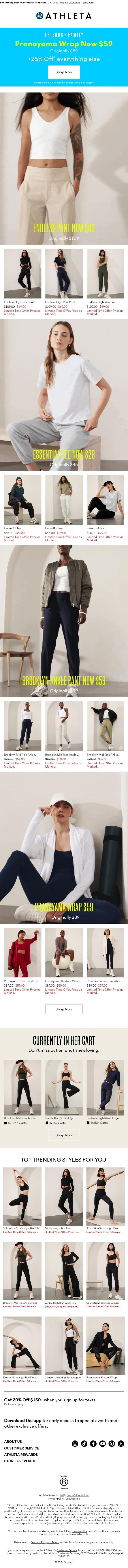 Email Design Inspiration from Athleta, Just for you: $69 Endless, $59 Pranayama and more