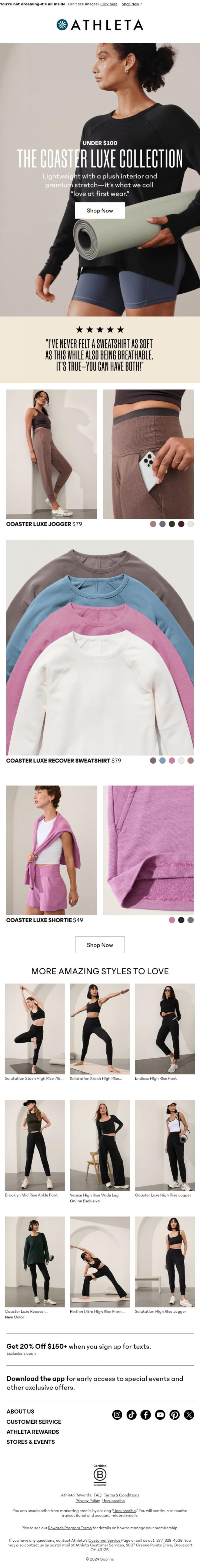 Email Design Inspiration from Athleta, Our softest styles are under $100 ☁️