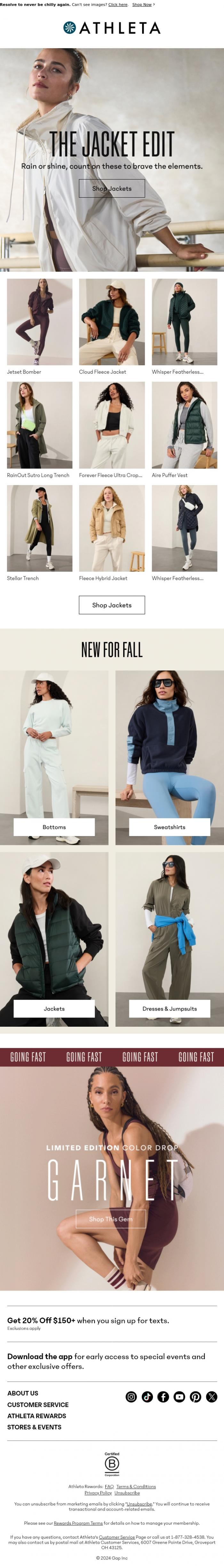 Email Design Inspiration from Athleta, Just in: outfit-making jackets