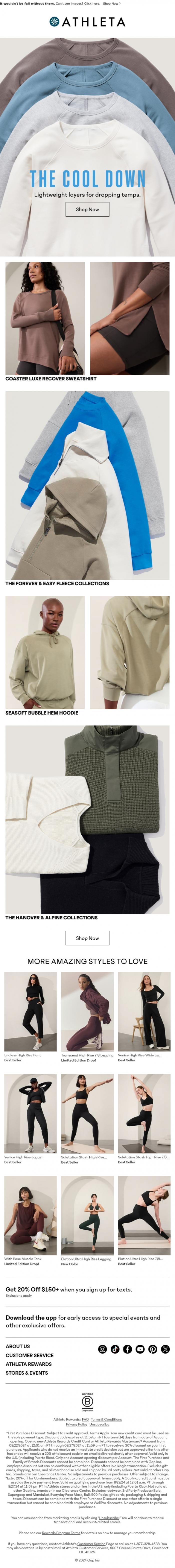 Email Design Inspiration from Athleta, Introducing new sweaters and sweatshirts