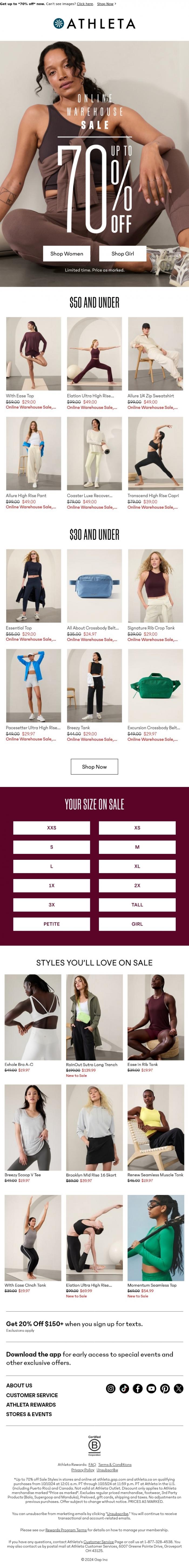 Email Design Inspiration from Athleta, We're announcing our Online Exclusive Sale 🤩