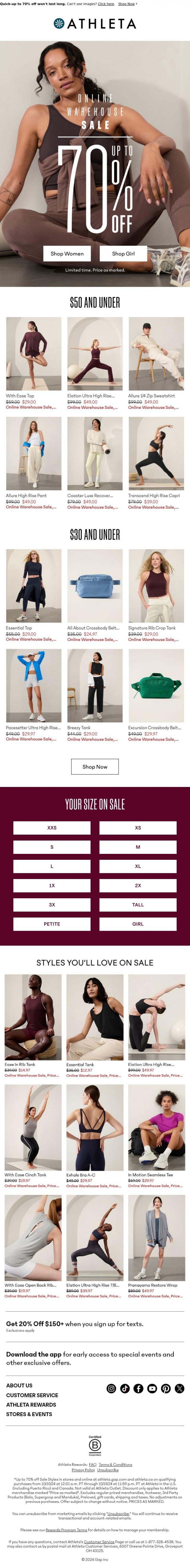 Email Design Inspiration from Athleta, Confirmed: you've got SALE STYLES for $30 & under 🚨