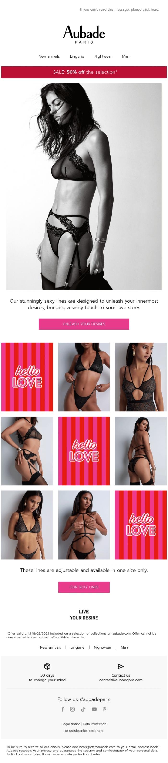 Email Design Inspiration from Aubade, Make it a sexy Valentine's Day!