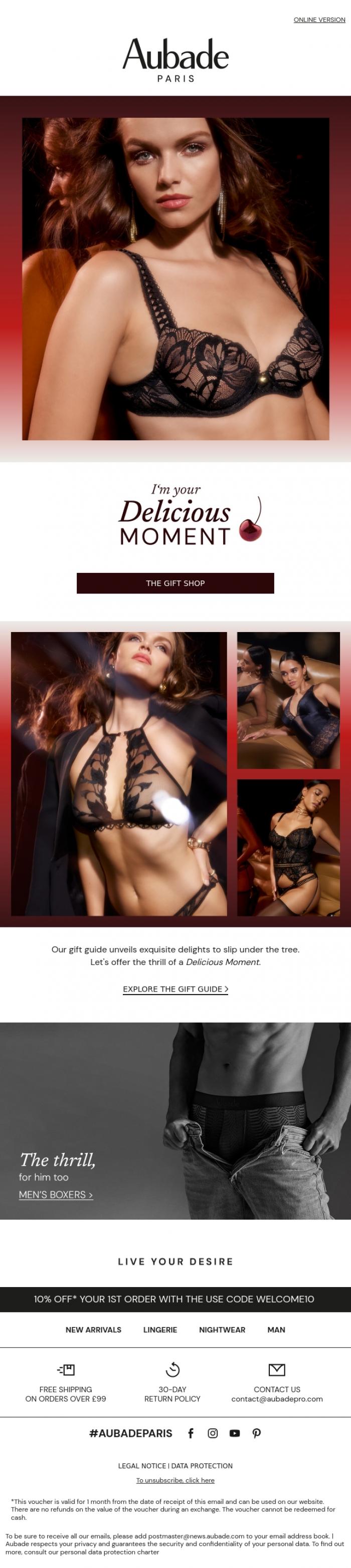 Email Design Inspiration from Aubade, I'm your Delicious Moment