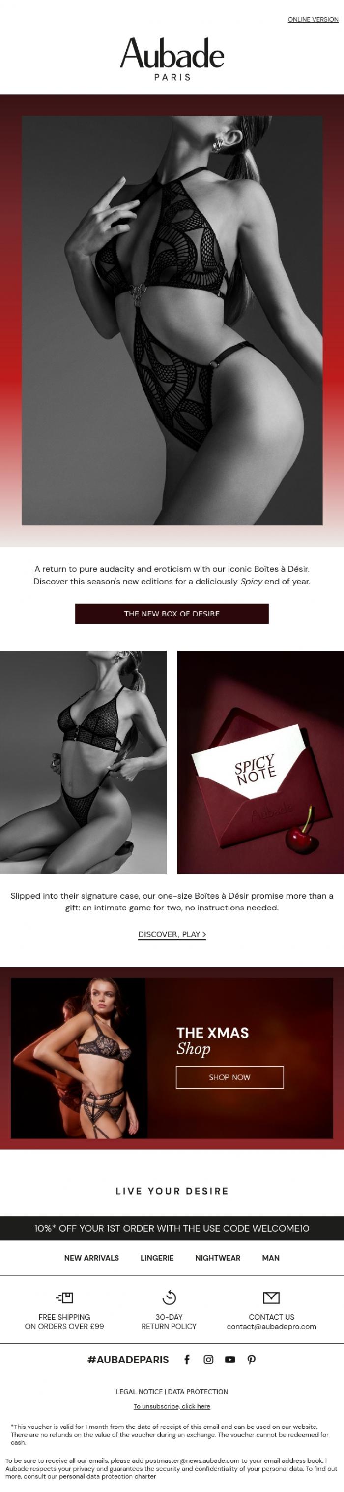 Email Design Inspiration from Aubade, Let's open the box...