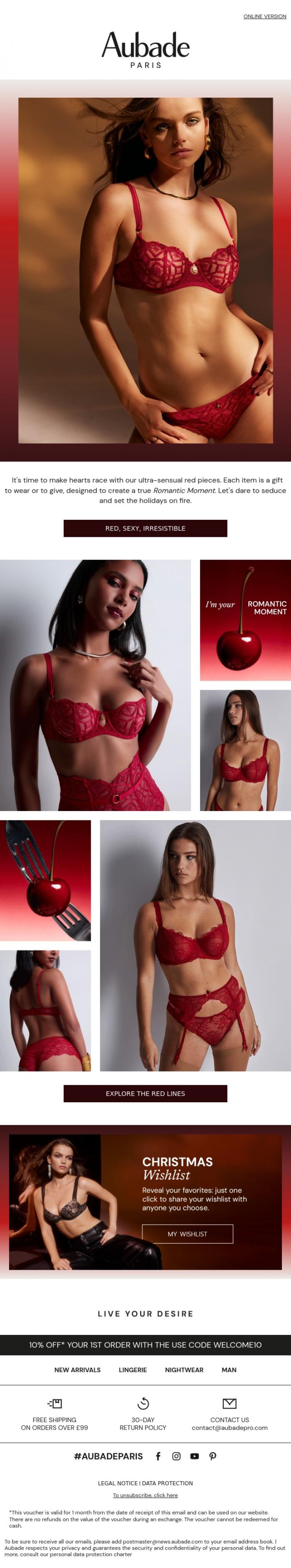 Email Design Inspiration from Aubade, I'm your Romantic Moment