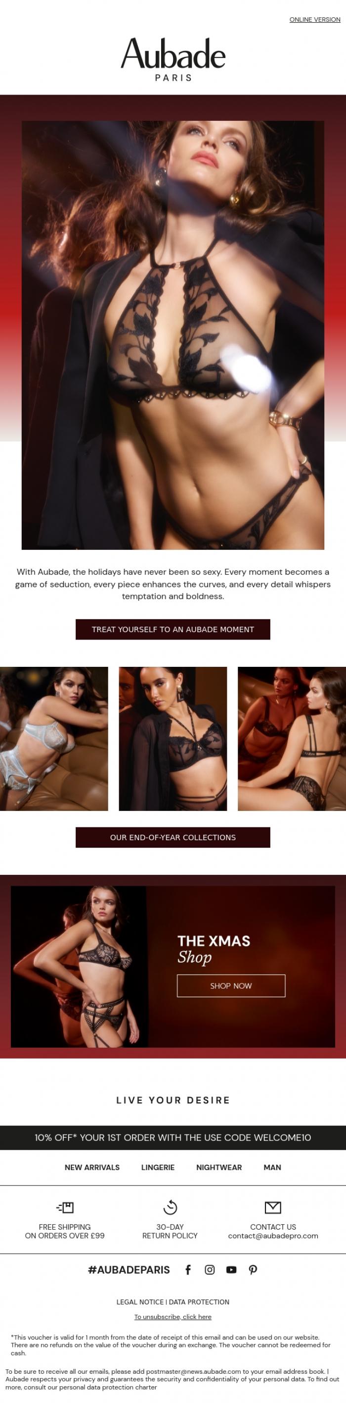 Email Design Inspiration from Aubade, Treat yourself to an Aubade moment