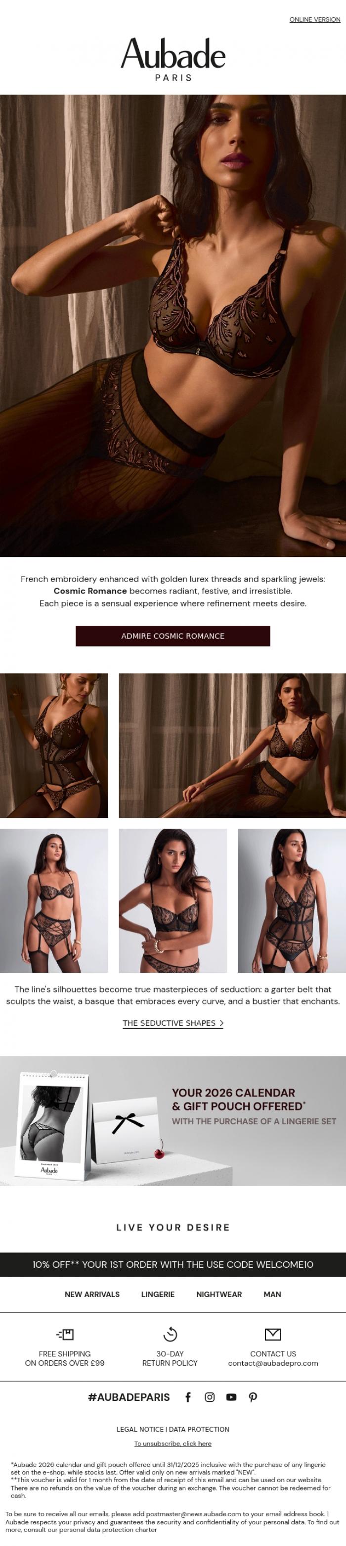 Email Design Inspiration from Aubade, New in: Cosmic Romance