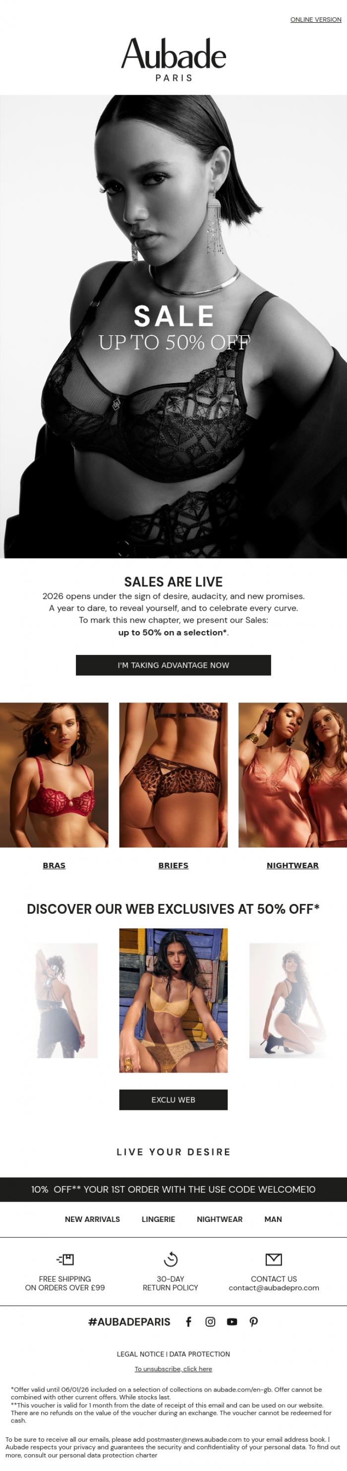 Email Design Inspiration from Aubade, Your first desires of 2026