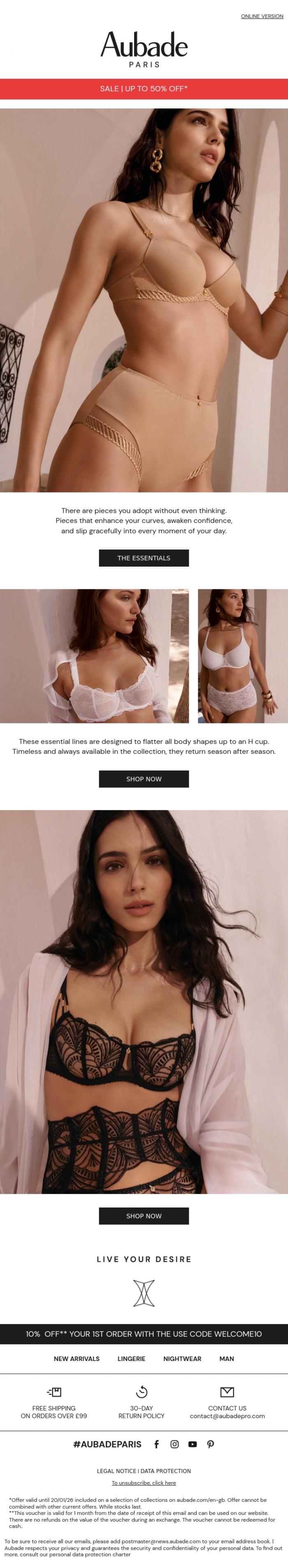 Email Design Inspiration from Aubade, Feeling good in your lingerie
