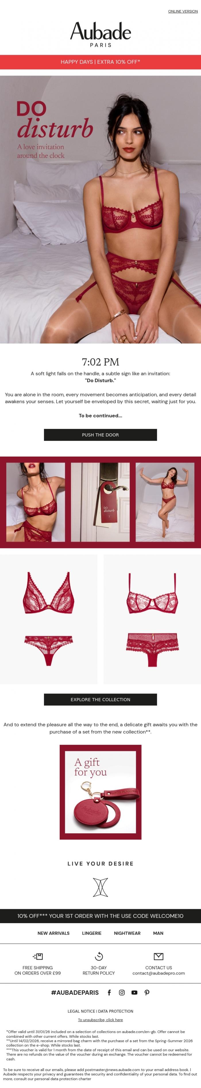 Email Design Inspiration from Aubade, Do Disturb: A Private Valentine's Day
