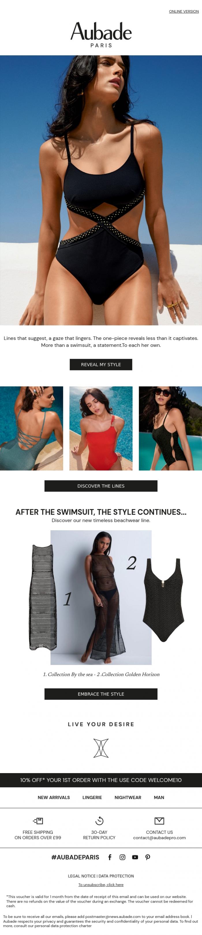 Email Design Inspiration from Aubade, The art of suggestion