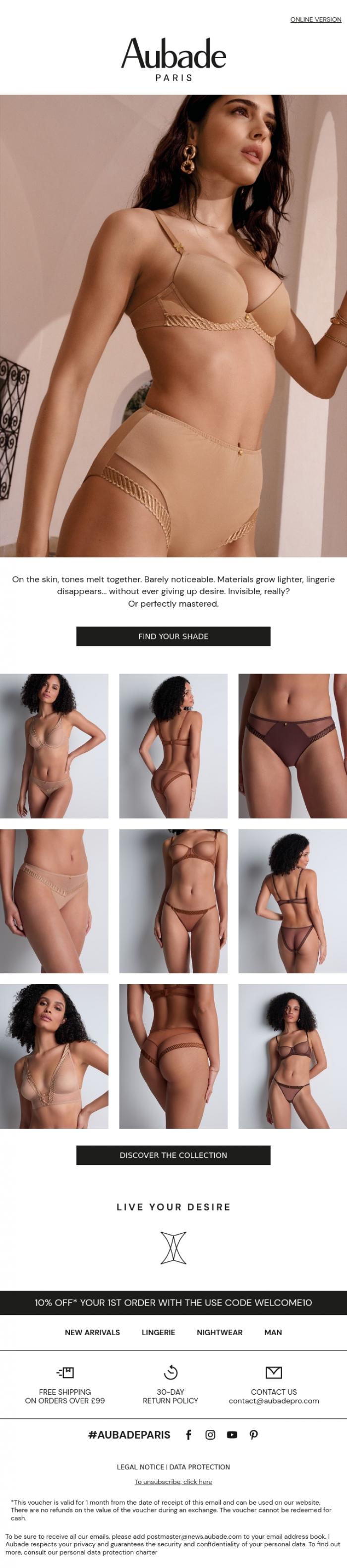 Email Design Inspiration from Aubade, Invisible, really?