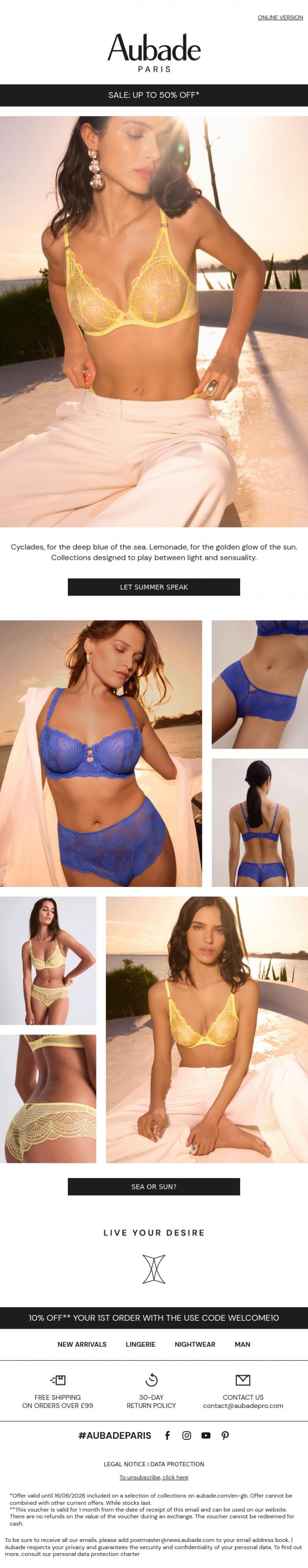Email Design Inspiration from Aubade, Between sky and sea