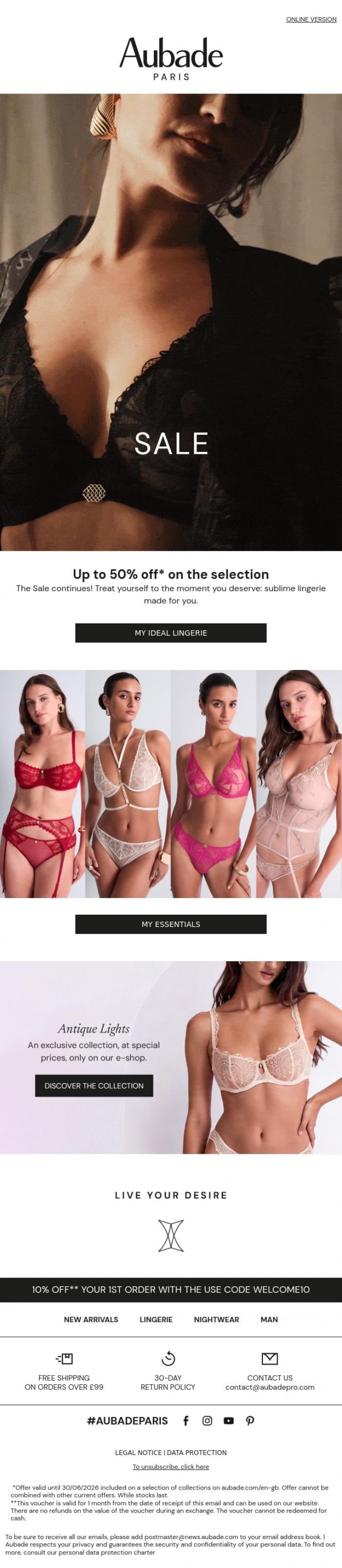 Email Design Inspiration from Aubade, It's not too late to treat yourself