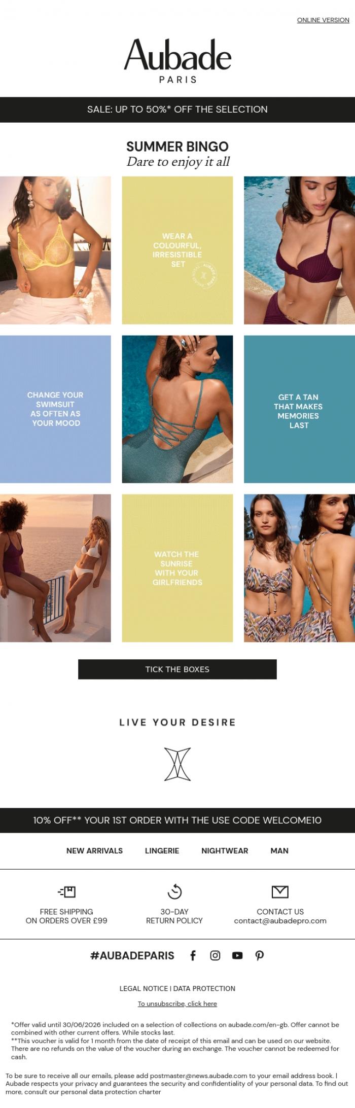 Email Design Inspiration from Aubade, Summer of Desire
