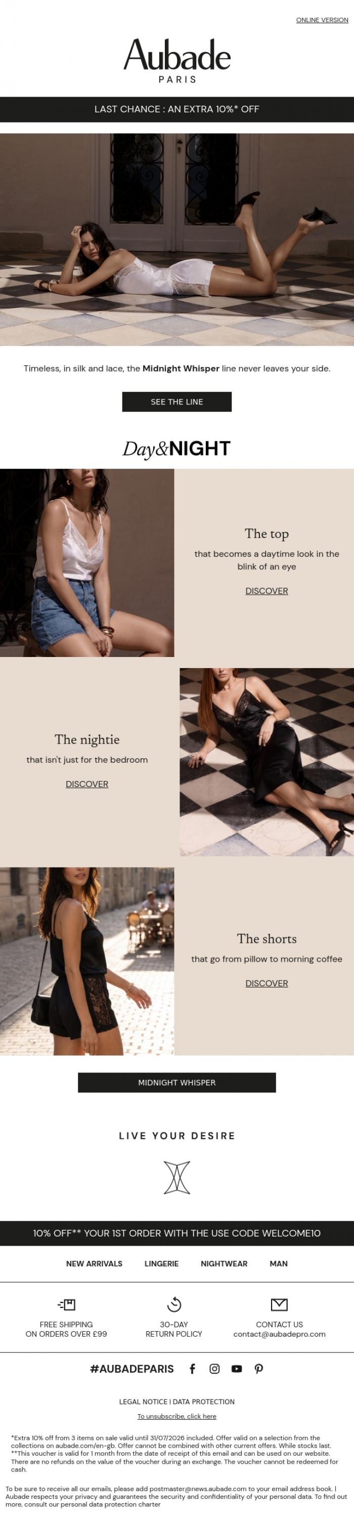 Email Design Inspiration from Aubade, Day & Night