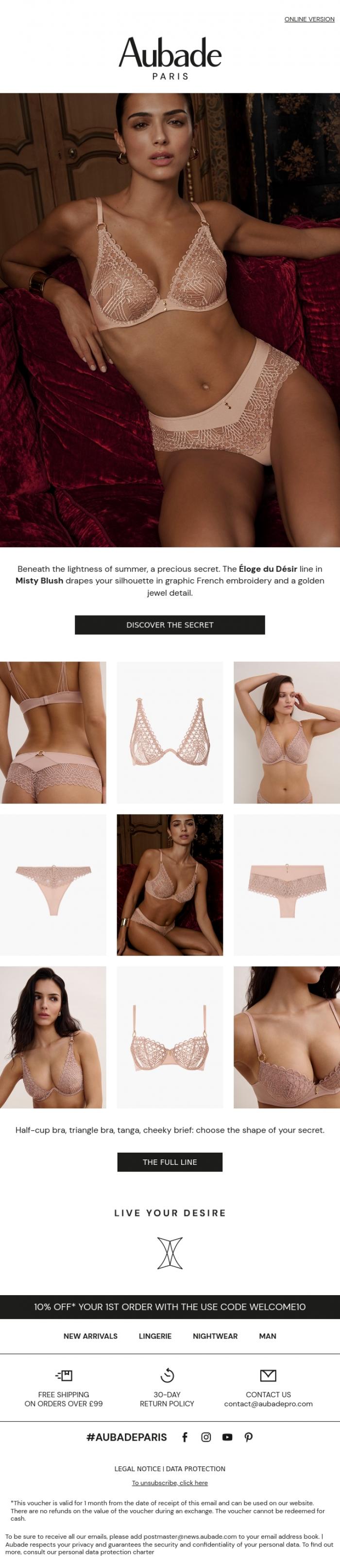 Email Design Inspiration from Aubade, Your best-kept secret