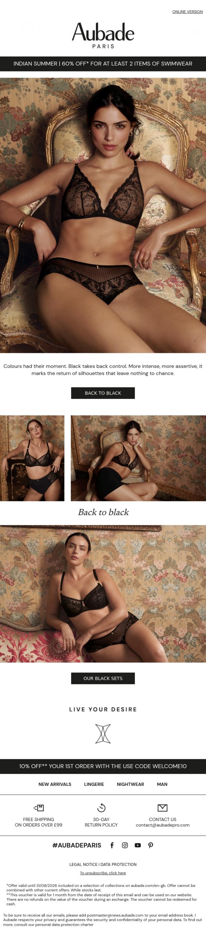 Email Design Inspiration from Aubade, Back to Black