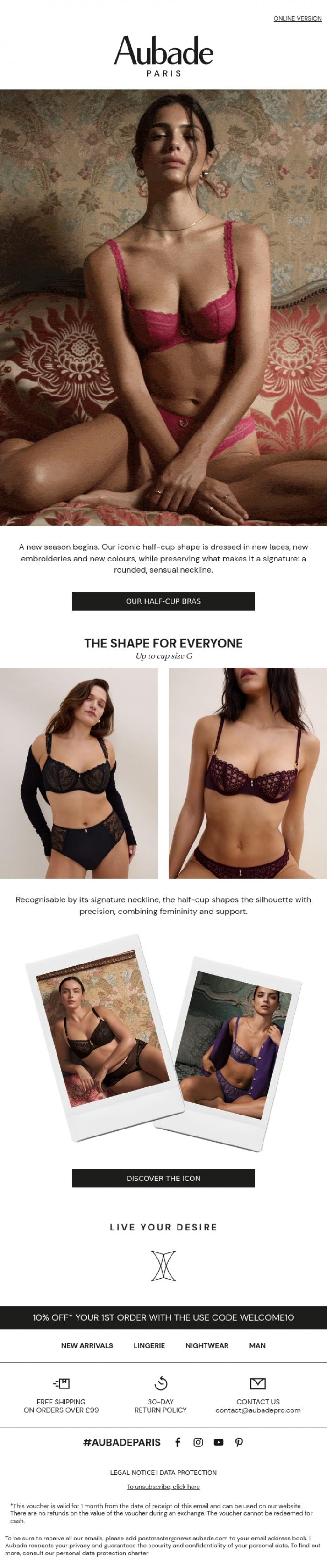 Email Design Inspiration from Aubade, The icon of the neckline
