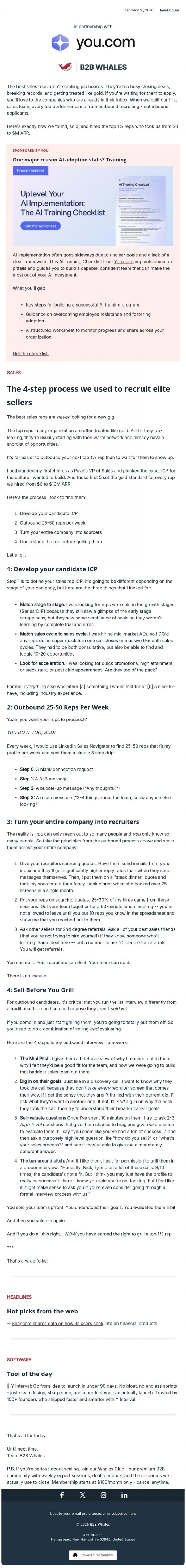Email Design Inspiration from B2B Whales, How we hired our top 1% sales reps