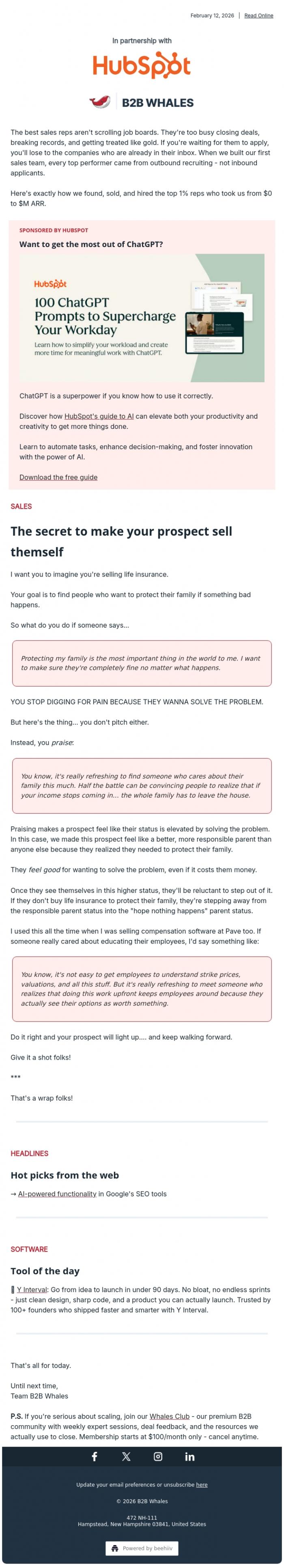 Email Design Inspiration from B2B Whales, The secret to make your prospect sell themself