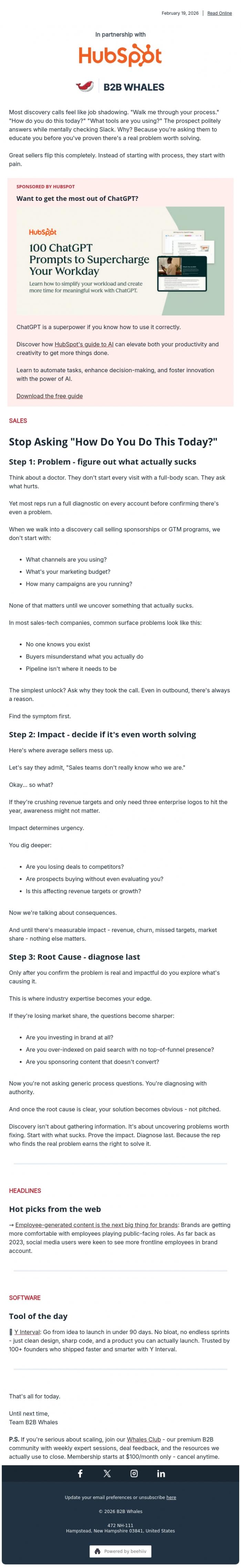 Email Design Inspiration from B2B Whales, How to uncover pain on a sales call