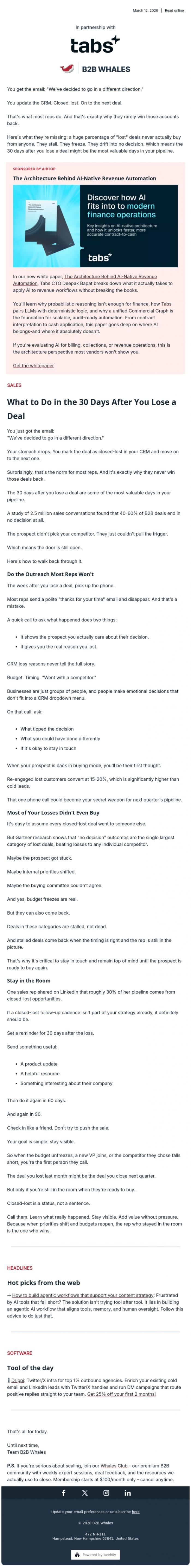 Email Design Inspiration from B2B Whales, 👀 lost deals are gold