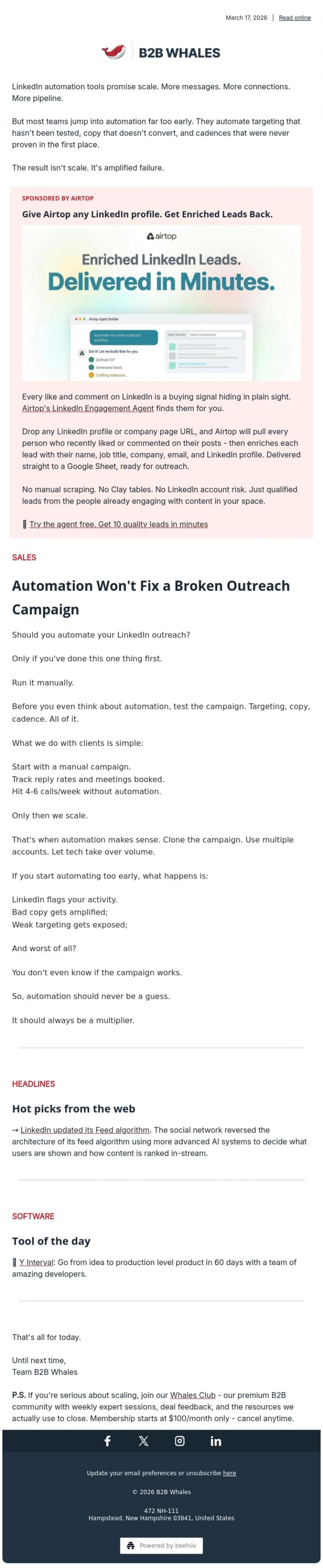 Email Design Inspiration from B2B Whales, Should you automate LinkedIn outreach?
