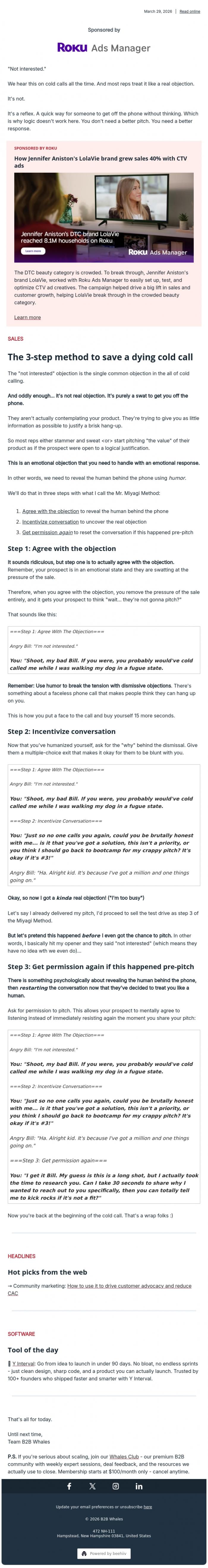 Email Design Inspiration from B2B Whales, How we handle "not interested" 