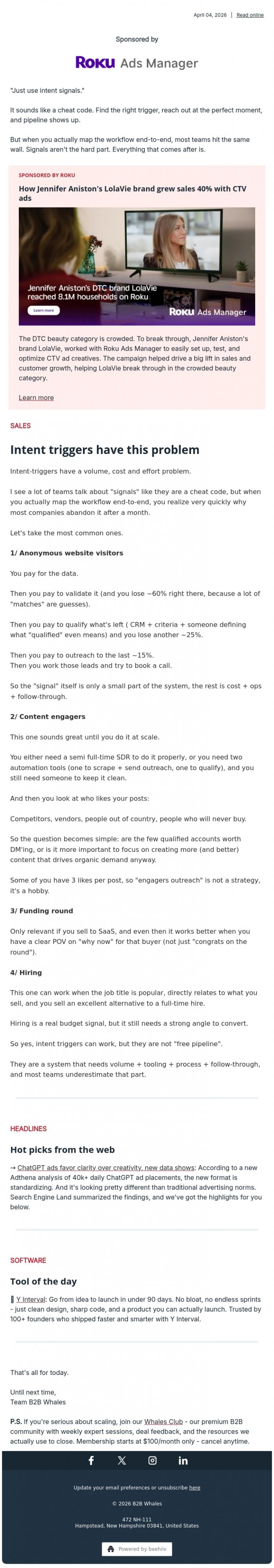 Email Design Inspiration from B2B Whales, The hidden cost of "signal-based" outbound