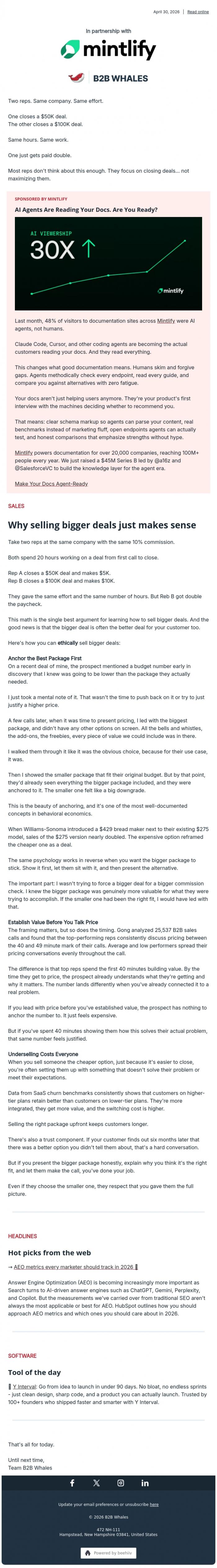 Email Design Inspiration from B2B Whales, How to sell the more expensive option