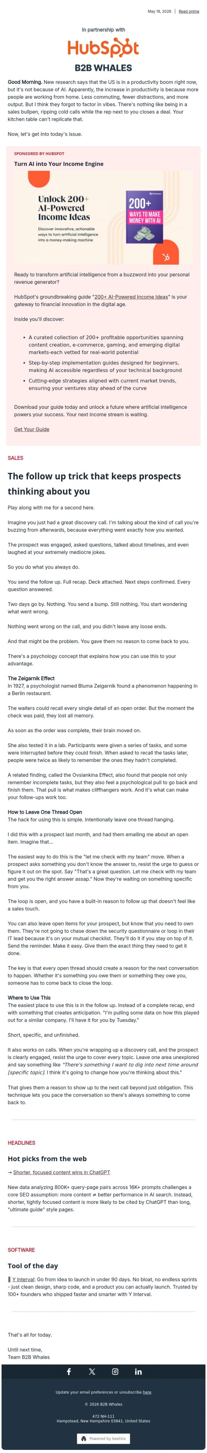 Email Design Inspiration from B2B Whales, The sales trick that keeps people coming back